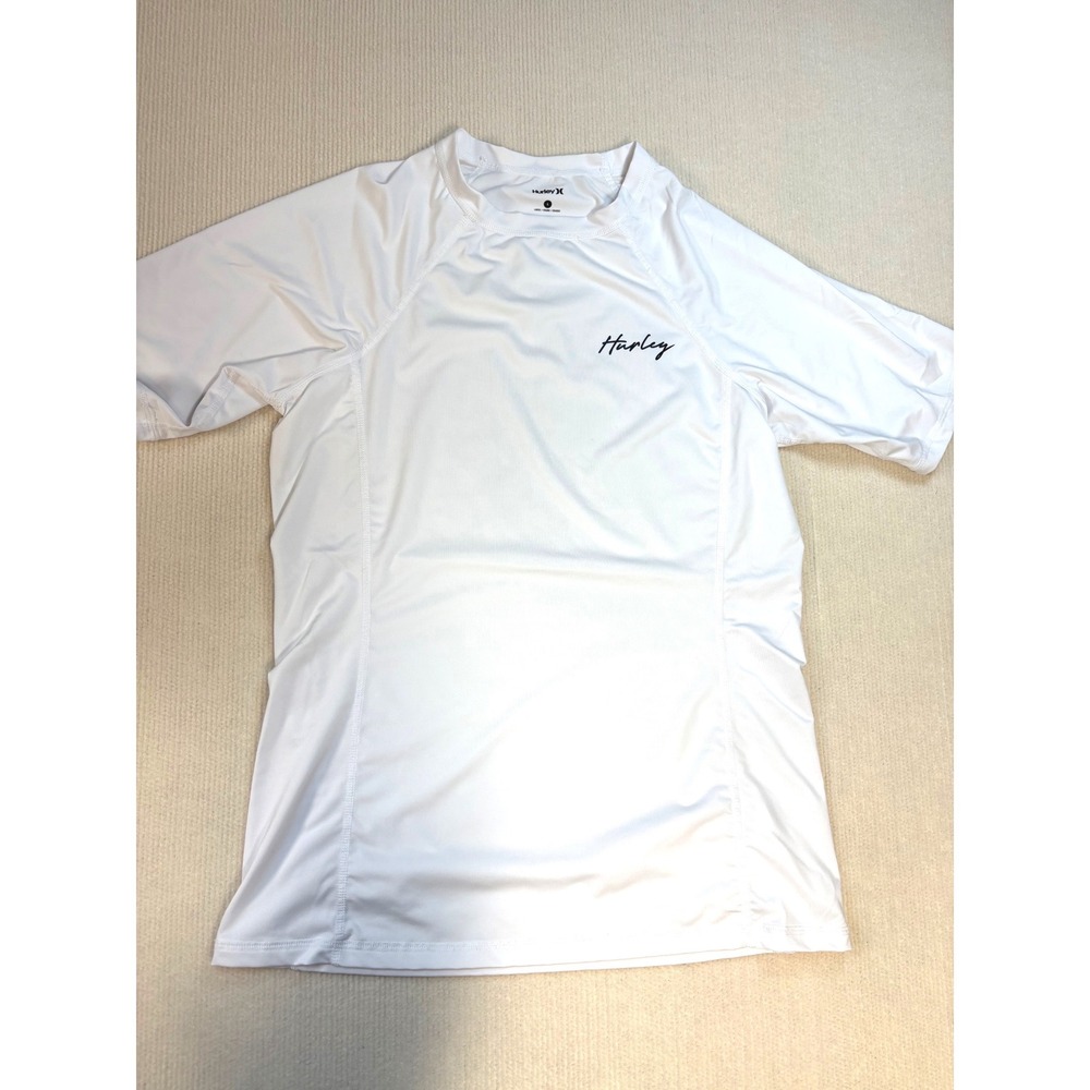 Hurley Mens White Short Sleeve Rash Guard UPF 50+ Swim Shirt HKR1057 Large